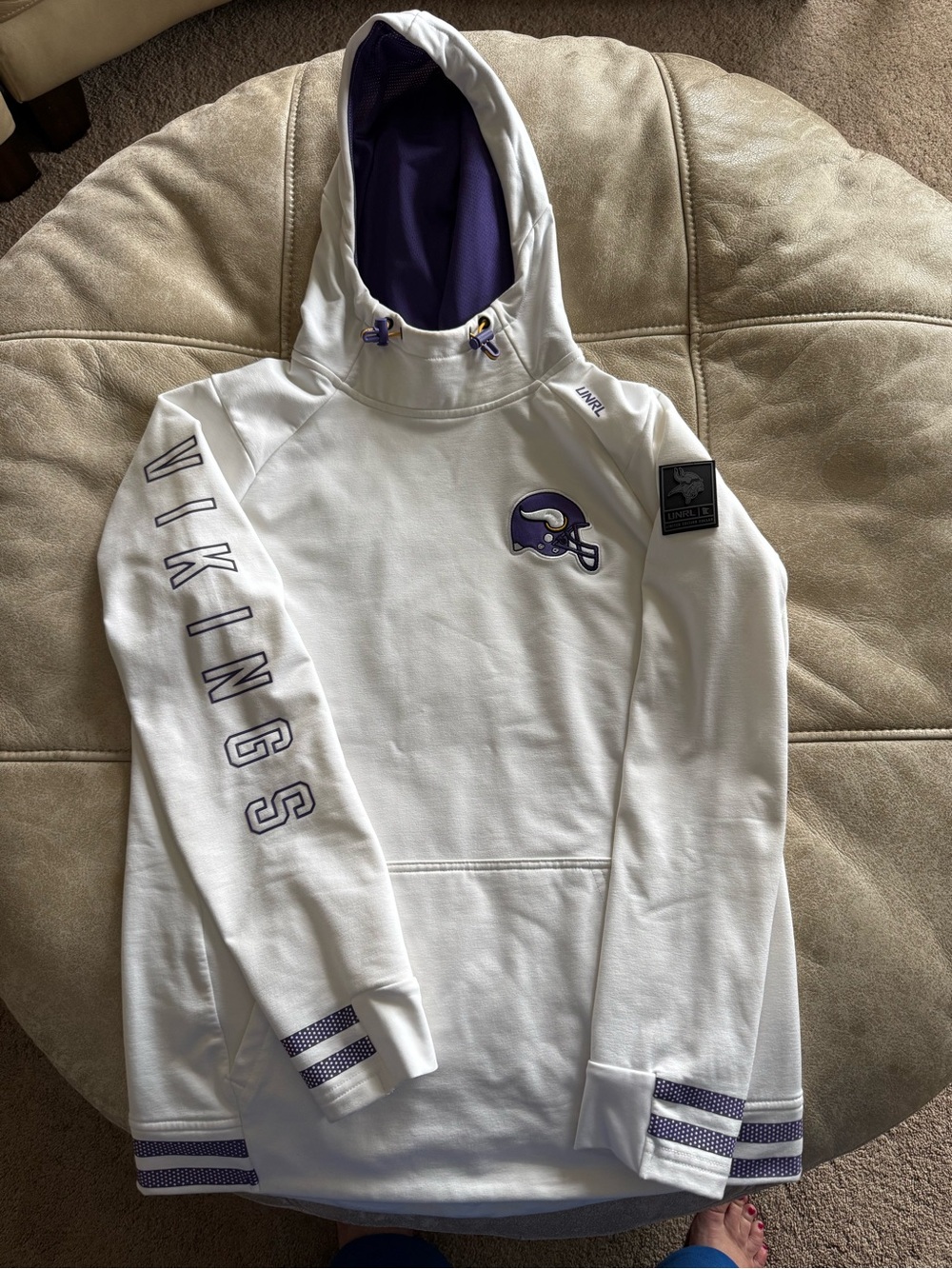 UNRL Minnesota Vikings White Pullover Hoodie with Purple Accents
